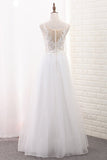 2024 A Line Tulle & Lace Scoop Wedding Dresses With Applique PCLLLNG9