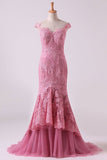 2024 Mermaid Evening Dresses Bateau Tulle With Applique Sweep PF4E84CM