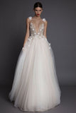 2024 Tulle Spaghetti Straps Wedding Dresses A Line With Beads And PTGELCL1