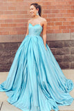 Elegant Blue Sweetheart Straps Satin Long Prom Dresses, Ball Gown Evening Dress STI15162