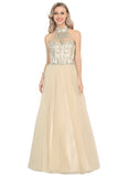 2024 A-Line Halter Prom Dress Floor-Length Tulle PDPGDNZG