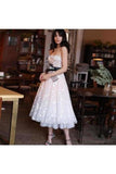 Spaghetti Strap Tea Length Starry Tulle Homecoming Dress PDYSP756