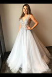 Tulle V Neck Ball Gown With Re-Embroidered Lace Appliques P7J9QK2X