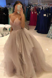 Dusty Rose V-Neck Tulle Stylish Spaghetti Straps Formal Evening Dresses Long Puffy Prom Gown