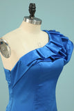 2024 One Shoulder Pleated Neckline Column Satin Prom Dress P6BAJ143