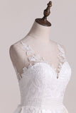 2024 A Line Scoop Satin With Applique Wedding Dresses Open PMGDHY6Z