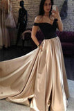 Simple Off The Shoulder Long Black And Champagne Prom Dresses PYK9MER4