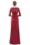 Elegant 3/4 Sleeve Lace Burgundy Formal Dresses Bateau Mermaid Evening Dresses STI15142