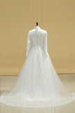 2024 Wedding Dresses Muslim High Neck Sheath Satin & Tulle PE3CPTBR