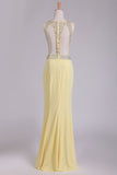 2024 Sexy Open Back Scoop A Line Floor Length Prom Dresses Spandex PL7FRAPN