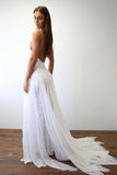 Spaghetti Straps Sweetheart White Lace Wedding Dresses with Chiffon Beach Bridal Dress STI15420