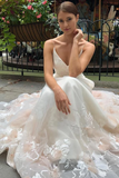 Tulle V Neck Embroidery Long Spaghetti Straps Wedding Dresses Bridal STIP8X6HDFG