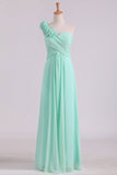 2024 A Line One Shoulder With Handmade Flowers Chiffon Bridesmaid P6J4XT2M