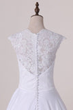 2024 Wedding Dresses Scoop With Applique And Sash A Line P27NDYJD