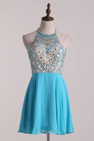 2024 Halter A-Line Chiffon Homecoming Dresses PYN6CEPG