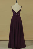 2024 Spaghetti Straps With Applique A Line Chiffon Floor Length PZ3LT72D