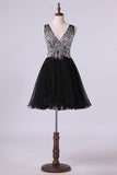 2024 V-Neck Homecoming Dresses A-Line Short Beaded PBC3PHSN