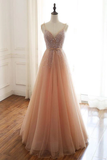 Sexy Straps Sleeveless Long Tulle Prom Dress With Beading Floor Length Sparkly Evening STIP6ZBZ4KZ