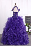 2024 High Neck Beaded Bodice Ball Gown Tulle Sweep Train PGKNZZDS