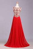 Stunning Prom Dresses Champagne Beaded Bodice And Back A-Line Scoop PJC8TKJS