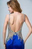 2024 Dark Royal Blue Two-Tone Mermaid Prom Dresses V-Neck Beaded Bodice Satin & P7MXNZD1