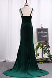 2024 Evening Dresses Spaghetti Straps Velvet With Slit Sweep PR74GEME