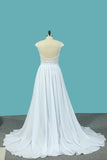 2024 Chiffon A Line Scoop Wedding Dresses With Applique And Slit PDR65Q7A