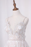 2024 Spaghetti Straps A Line Lace Wedding Dresses With Sash PMJ29Q9J