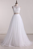 2024 Two-Piece Scoop A Line Wedding Dresses Tulle P1B53SPH