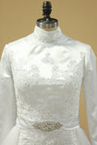 2024 Wedding Dresses Muslim High Neck Sheath Satin & Tulle PE3CPTBR