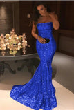 Sexy Mermaid Sequins Strapless Long Evening Dresses, Simple Prom STI20437