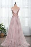 Spaghetti Straps Gorgeous Beading Prom Dress A Line Split Tulle P4SY2133