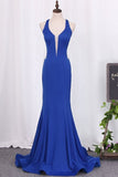 2024 Open Back Mermaid Straps Evening Dresses Satin PE86M8NS