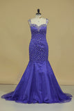 2024 Straps Prom Dresses Mermaid/Trumpet Beaded Bodice P84EGD44