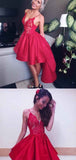 Simple Red Spaghetti Straps High Low A Line Homecoming Dresses