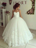 Ball Gown Sweetheart Floor-Length Tulle Applique Sleeveless Wedding Dresses TPP0006958