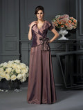 A-Line/Princess V-neck Bowknot Short Sleeves Long Taffeta Mother of the Bride Dresses TPP0007062