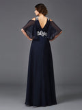 A-Line/Princess Straps Applique 1/2 Sleeves Long Chiffon Mother of the Bride Dresses TPP0007125