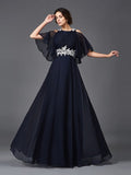 A-Line/Princess Straps Applique 1/2 Sleeves Long Chiffon Mother of the Bride Dresses TPP0007125