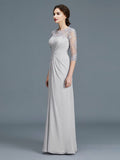 A-Line/Princess Scoop 3/4 Sleeves Chiffon Ruffles Floor-Length Mother of the Bride Dresses TPP0007068