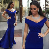 Pd01075 Charming Cap-Sleeves Mermaid Evening Dress Satin Noble Pleat Prom Dresses